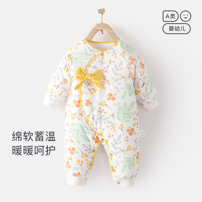 秋冬新款嬰兒連體衣冬季保暖衣服寶寶夾棉哈衣爬服新生兒可愛棉衣