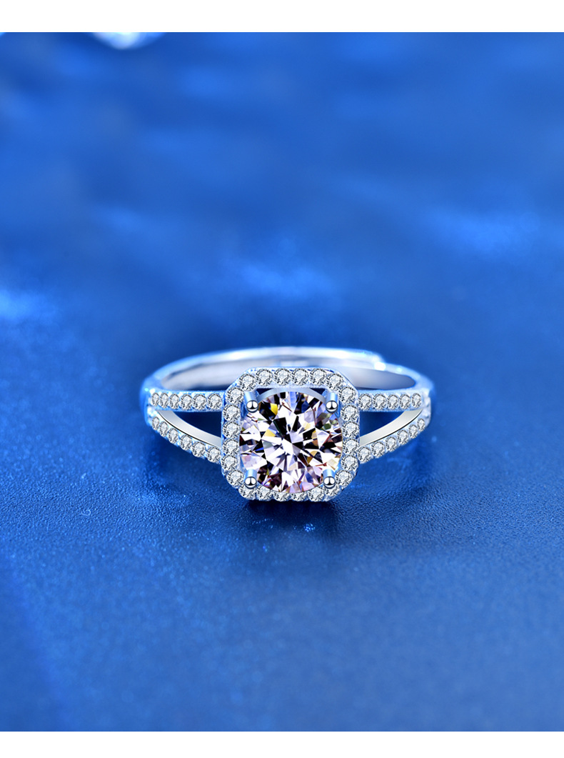 Open Ring, Rings Classification 1 Piece Quantity Wedding Occasion Moissanite 925 Sterling Silver Open Ring Rings Square Long-Lasting Plated White Gold Plated Open Ring Rings