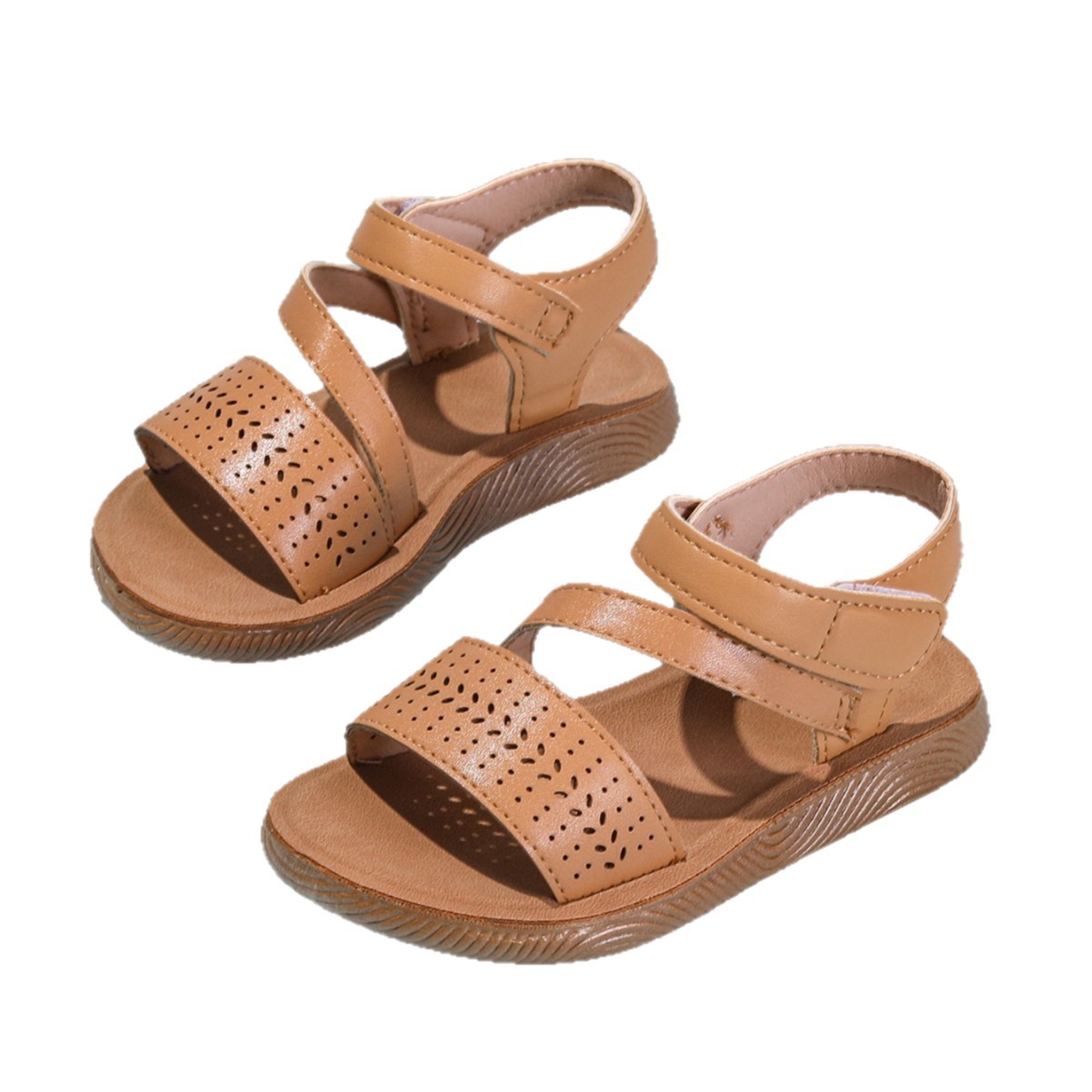2026 verano nuevo comercio exterior transfronterizo cabeza redonda diseño vaciado velcro suave cómodo sandalias planas