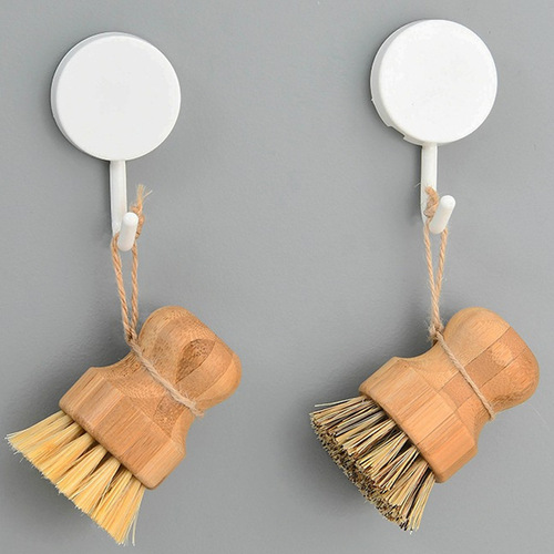 Kitchen cleaning brush sisal palm nan bamboo short handle round dish brush dishwashing brush household pot brush coconut palm short handle brush