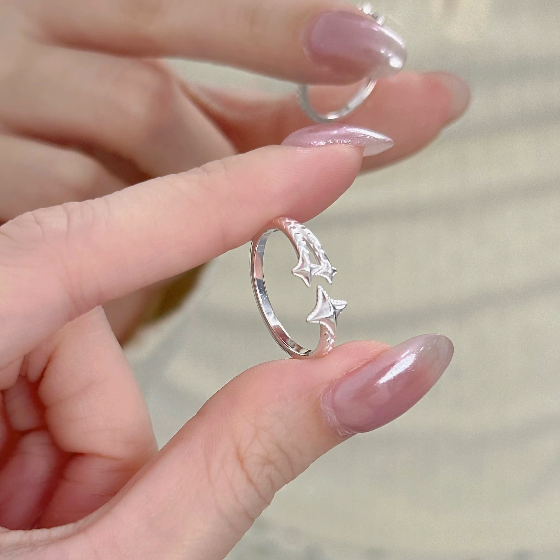 S925 Sterling Silver Four-pointed Star Open Ring For Women_voghion.com