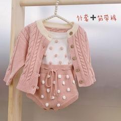 婴儿衣服秋冬装洋气女宝宝洋气针织外套毛衣手工编织春秋哈衣套装
