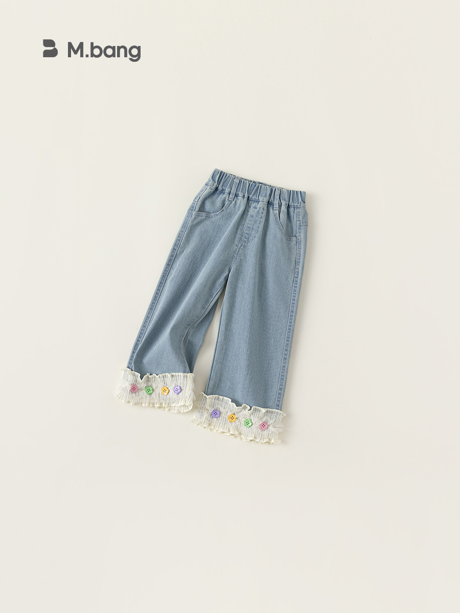 Youbao ropa para niños niñas jeans con costuras de encaje coreano pantalones de pierna recta para niños pantalones de princesa dulce para niñas