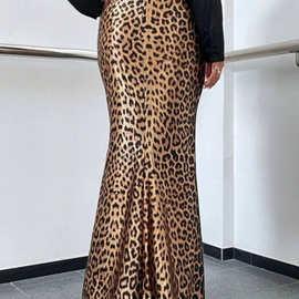 豹纹印花性感包臀鱼尾裙拖地半身裙2024欧美新款春季女装垂感长裙