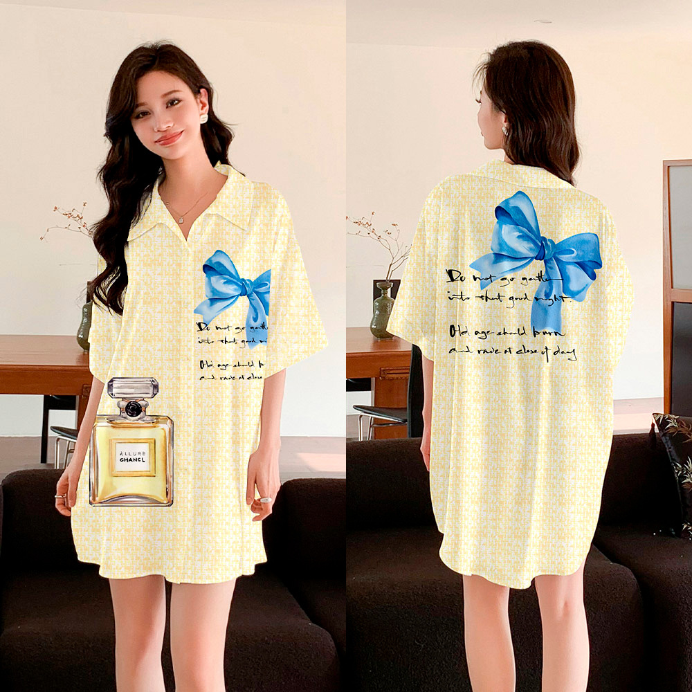 Yaoting nuevo pijama de mujer satin Chiffon Cardigan vestido de pijama de manga corta de seda de hielo vestido vestido de camisa SQ3525 ropa para el hogar