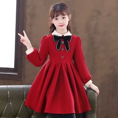 Girls' Spring New Children's College Princess Dress Spring and Autumn Little Girl Performance Suit Red Stylish Skirt