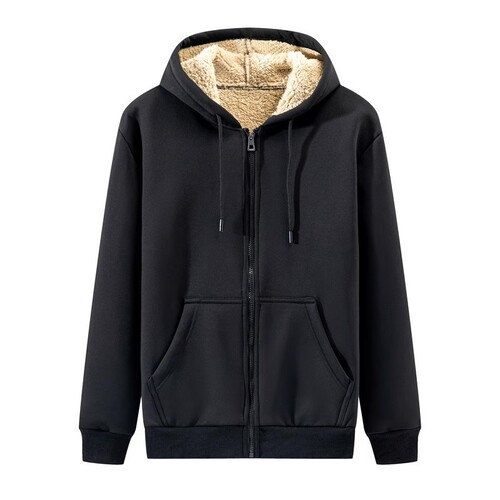 Winter velvet and thick hooded cardigan for men's new trend all-matching warm lamb cashmere coat for men's cotton coat