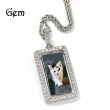 欧美新款旋转照片吊坠项链嘻哈镶钻时尚个性情侣饰品配饰一件代发