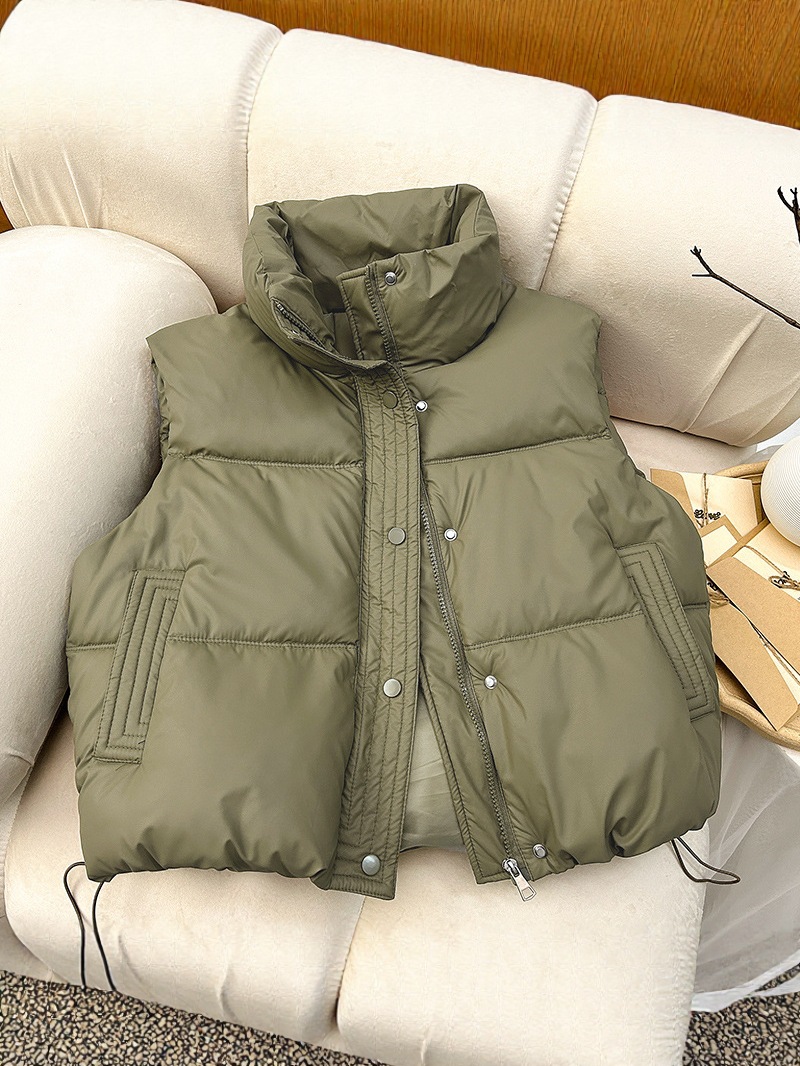 Chaqueta de algodón de pluma pequeña chaleco de mujer chaleco exterior de color puro otoño y invierno sin mangas chaqueta de hombro de moda