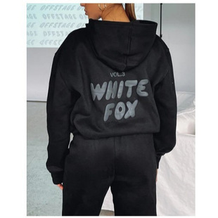 2024 Cross-Border New Velvet Sweatshirt Letter Printed Pullover Loose Hooded Sweatshirt Suit Hooded Suit