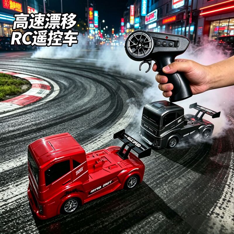 Cross-Border New Model Remote Control Racing Car 4Wd 1:24 High-Speed Half-Scale Light-Up Drift Remote Control Tractor Truck Toy