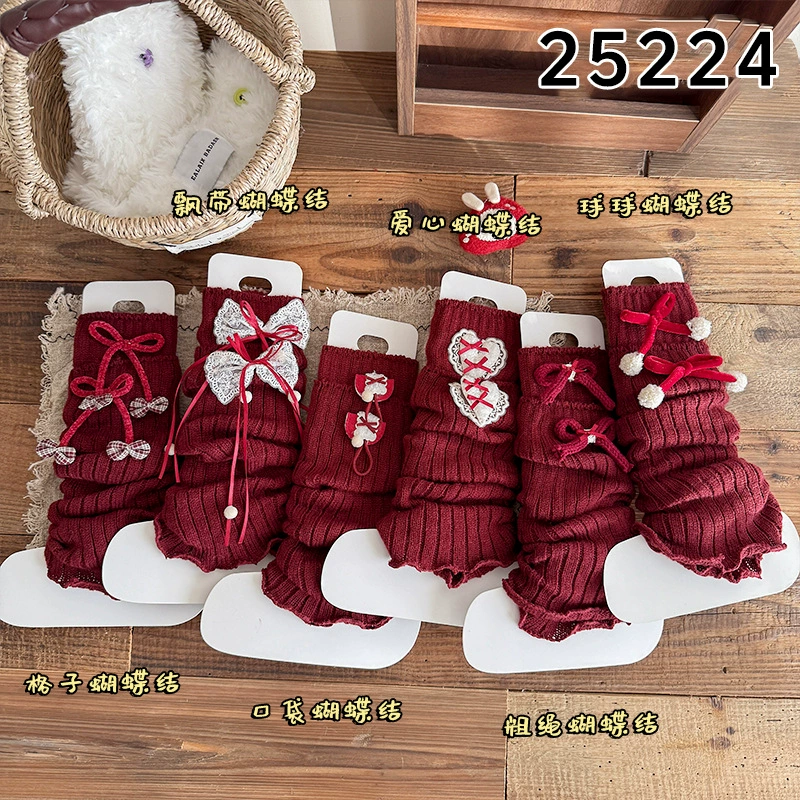 Сапоги из хлопка Gaiters, красный японский демисезонный комплект с бантом, стиль Лолита
