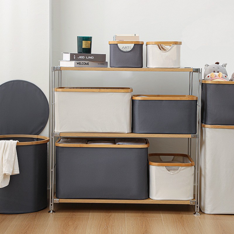 Cesto de lavandería de bambú y madera con tapa, cesta de almacenamiento grande para juguetes y artículos diversos, caja de almacenamiento plegable.