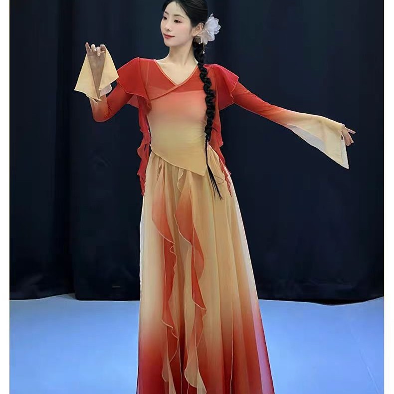 新款古典舞服纱衣飘逸舞蹈服中国舞表演出服古风仙气练功服套装女
