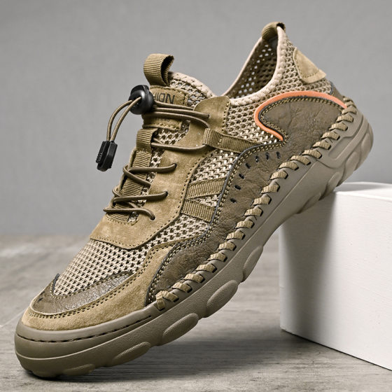 2024 New Men's Shoes Summer Mesh Shoes Men's Genuine Leather Breathable Sports Casual Shoes Thin Lightweight Mesh Trendy Shoes