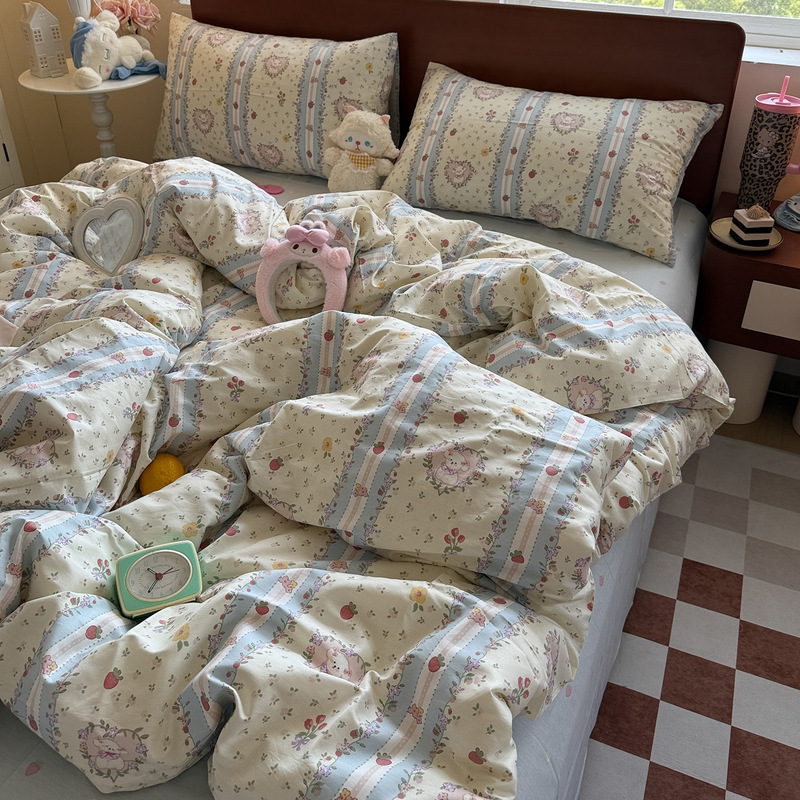 卡通碎花小兔纯棉四件套少女心全棉被套床单学生宿舍床品三件套|undefined