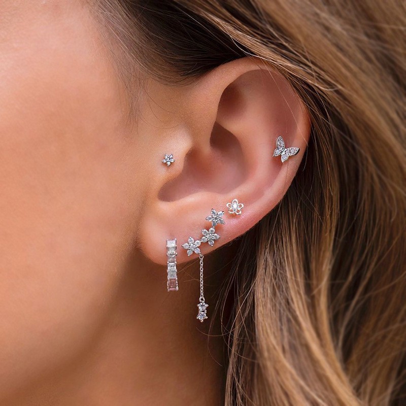 9g Weight Zircon Inlay Material Ear Studs Classification Fashion Butterfly Copper Zircon Ear Studs In Bulk