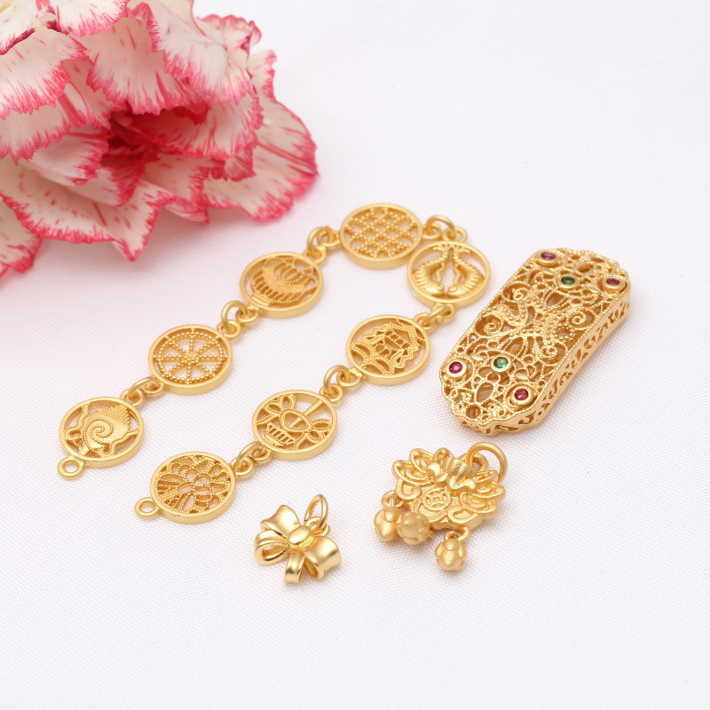 Ancient French gold hand color retaining elbow half bracelet accessories hollow National style transfer diy hand woven bracelet extension Ancient French gold hand color retaining elbow half bracelet accessories hollow National style transfer diy hand woven bracelet extension