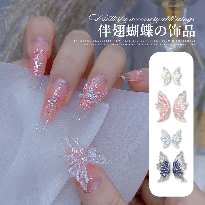 Nail Art Accessories Simple Iridescent Butterfly Ins Style Ice Transparent Fine Glitter Luminous Half-Wing Butterfly DIY Resin Nail Decoration