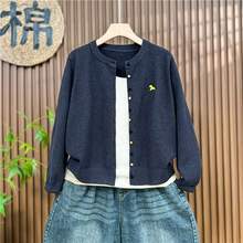 大码复古文艺圆领棉线针织开衫女秋冬2025年新款外搭毛衣线衫外套