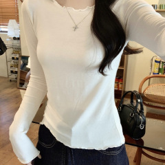 白色薄款内搭长袖t恤女025新款洋气高级感修身打底衫上衣百搭时尚