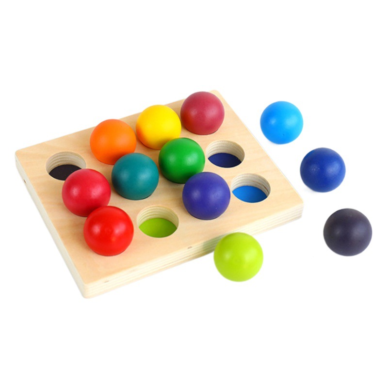Tablero de clasificación de bolas de arco iris de madera de 12 colores Cognición de color a juego para niños y niñas de educación temprana juguetes educativos de iluminación