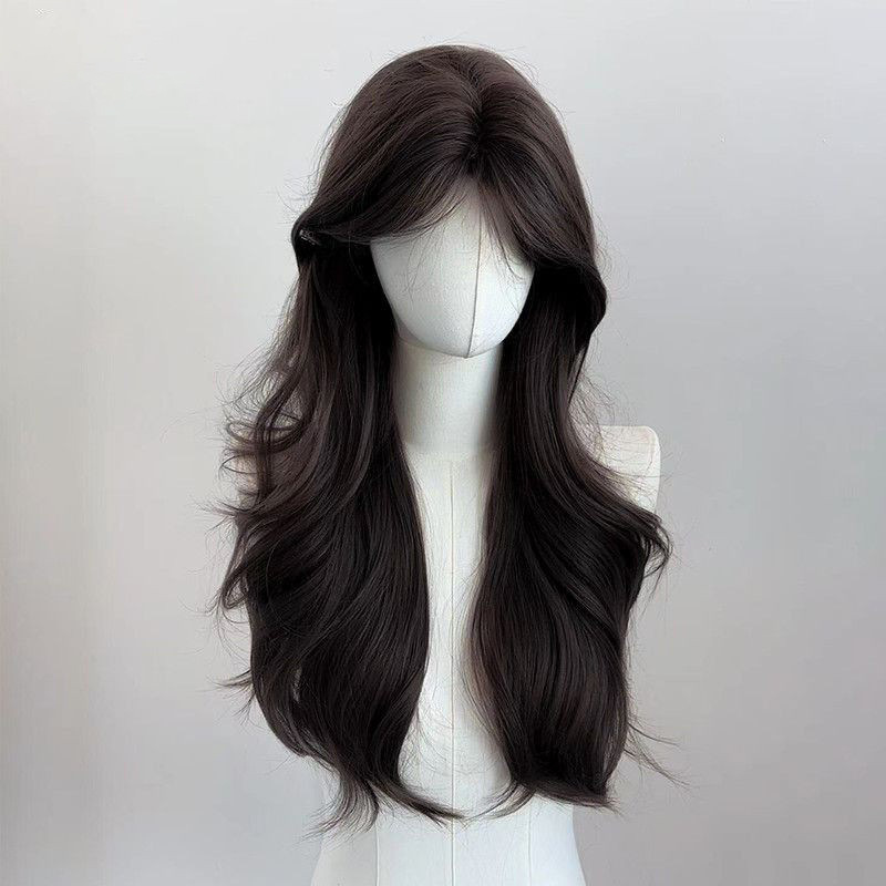 Xianxin Wig for Women, Korean Style, Middle-Parted Bangs, Large Wavy Long Curly Hair, Realistic Silk, Daily Full Wig, Full Head Cover Style