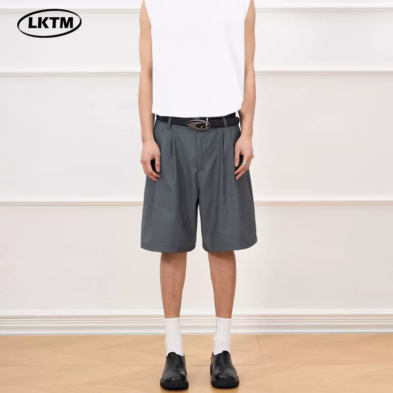 LKTM男装#复古简约廓形高级感双褶西裤短裤男女潮百搭休闲五分裤