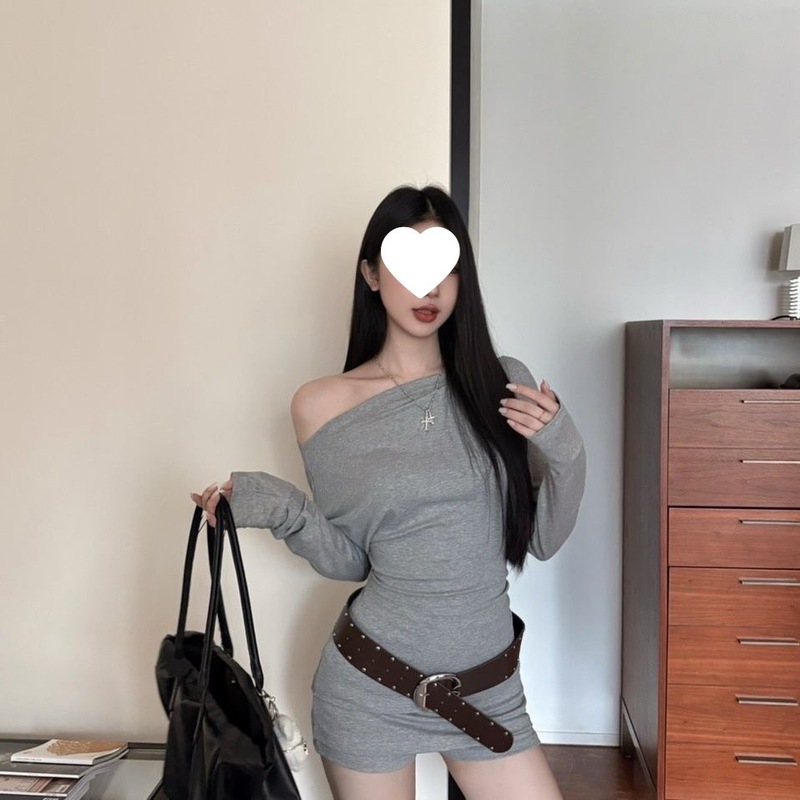 韩版2025早秋季新款休闲时尚宽松显瘦斜领修腰T恤裤裙配腰带套装|undefined