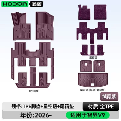 Modelə uyğun ayaqaltı: Interior Floor Mats, Modification Accessories - 212t01-zhijie-v9-26-models-seven-seats-package-model-rongxia-purple-tpe-purple-starry-sky-blanket-tail-box-single-cushion-backrest-cushion
