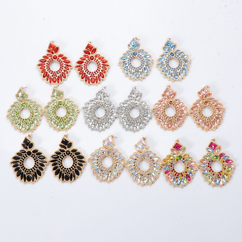 Exaggerated Alloy Rhinestone Colored Diamond Geometric Earrings display picture 21