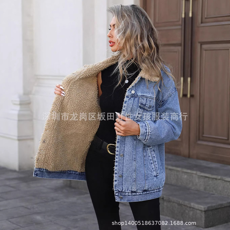 Explosions in stock -20780 Amazon cross-border foreign trade women's clothing Europe and the United States loose fleece-lined Denim cotton Denim coat Explosions in stock -20780 Amazon cross-border foreign trade women's clothing Europe and the United States loose fleece-lined Denim cotton Denim coat