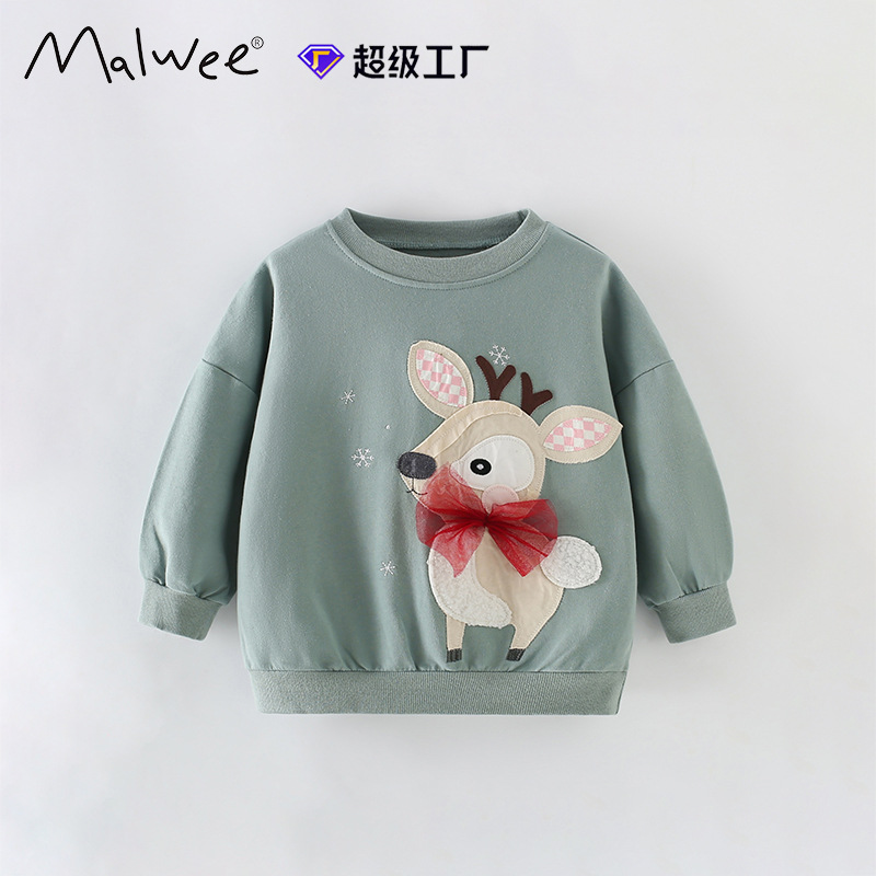 Cross-border malwee niñas suéter otoño y invierno nuevo estilo europeo y americano de niños de cuello redondo de manga larga suéter de niñas