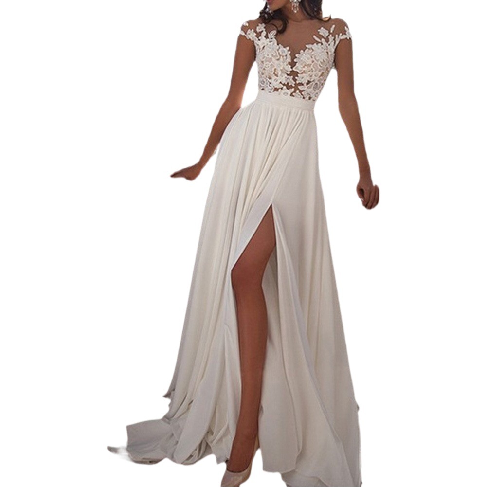Vestidos de novia nuevos para comercio transfronterizo europeo y americano 2026, vestido de noche sexy de encaje con abertura, venta al por mayor en Amazon Wish