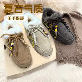 厚底串珠雪底靴女2025年新款复古百搭懒人一脚蹬舒适保暖休闲棉鞋