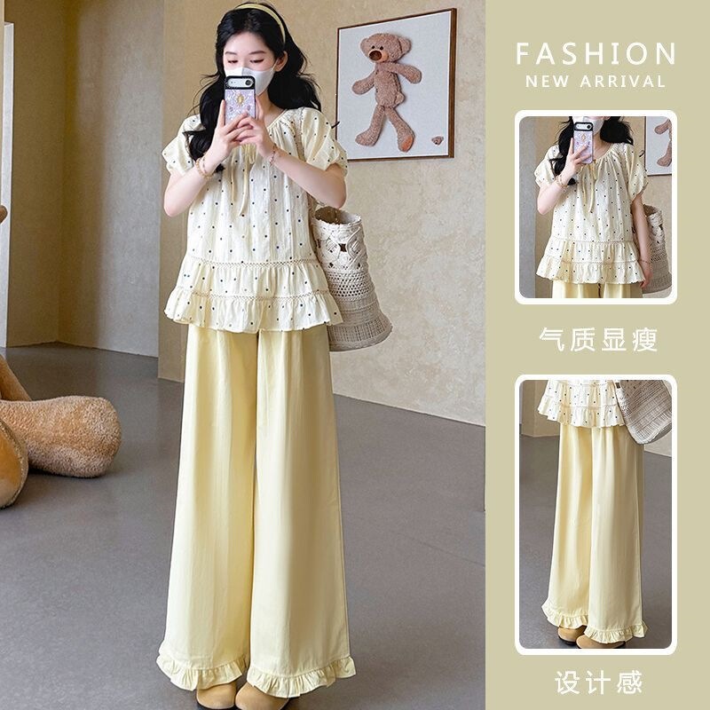 Outfits for Pregnant Women~ Maternity Set Spring/Summer 2026 New Style High-End Polka Dot Top and Belly Support Pants Two-Piece Set for Women Outfits for Pregnant Women~ Maternity Set Spring/Summer 2026 New Style High-End Polka Dot Top and Belly Support Pants Two-Piece Set for Women
