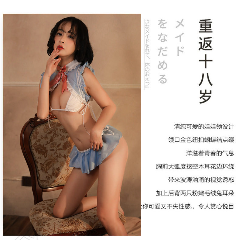 Bunny Girl Roleplay Lingerie Set, See-Through Mesh, 5-Piece Pink Uniform — detail image 4