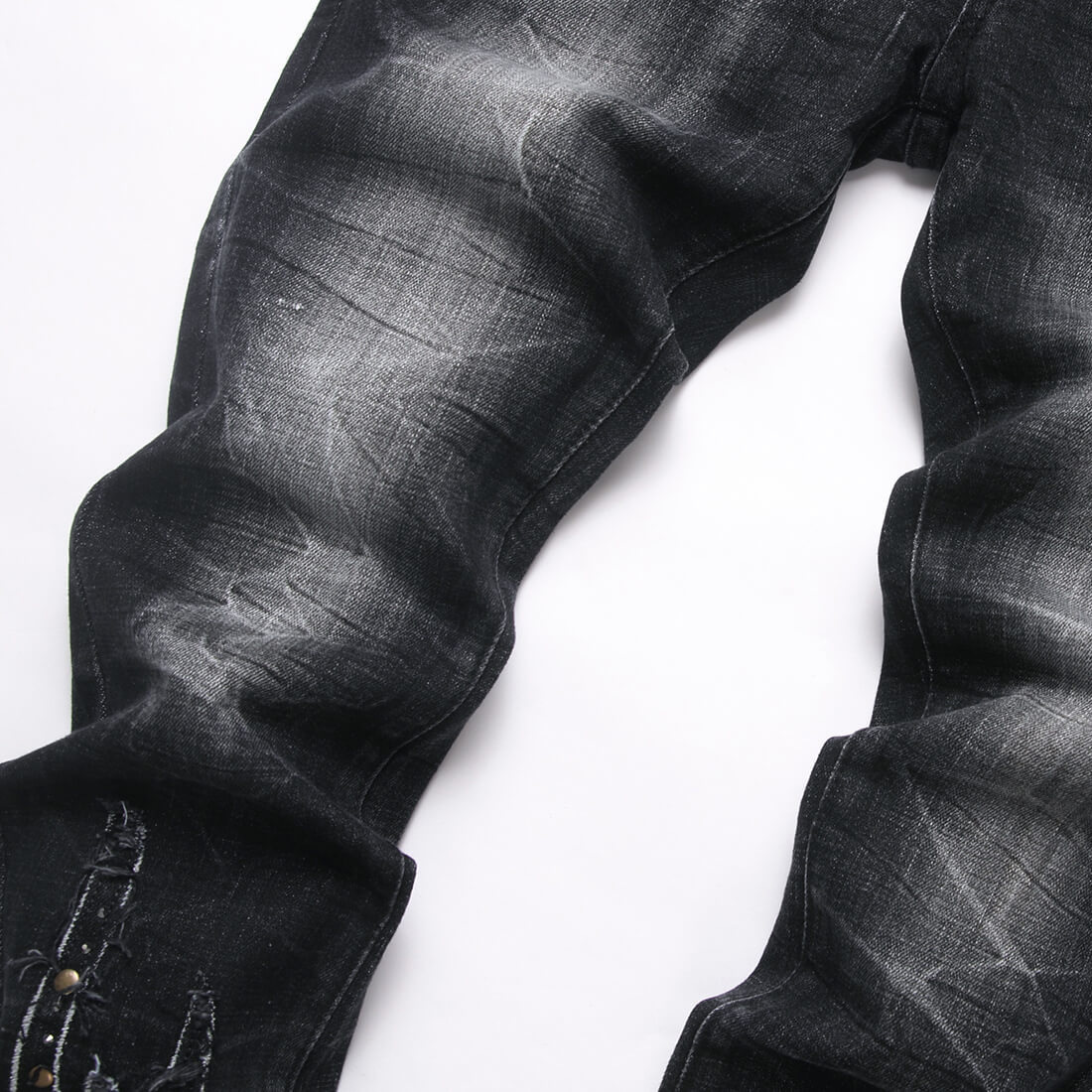 Herrenbekleidung Herren Slim Fit Stretch-Jeans High Street Schwarz Nachtclub Patchwork Heißfolie Strass Schlagjeans Jugend_voghion.com
