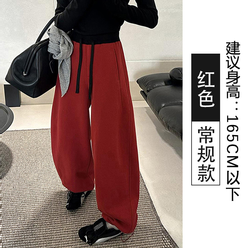 藏青弯刀运动裤女2025新款春秋款慵懒风香蕉裤卫裤高腰宽松阔腿裤|undefined