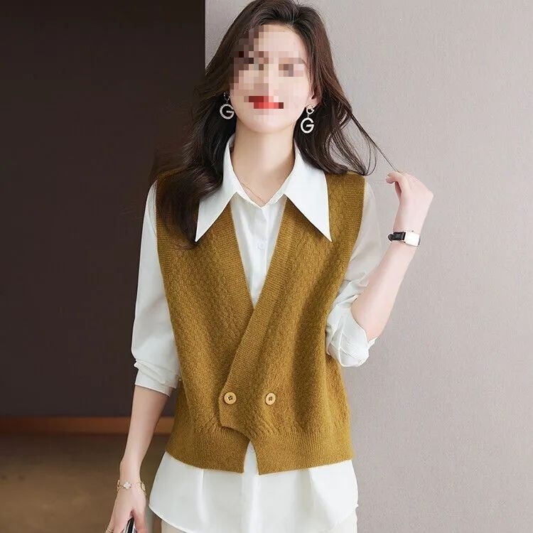 New Spring and Autumn Loose-Fit Knit Vest for Women, High-End Knit Cardigan, Elegant Spring and Autumn Women's Vest New Spring and Autumn Loose-Fit Knit Vest for Women, High-End Knit Cardigan, Elegant Spring and Autumn Women's Vest