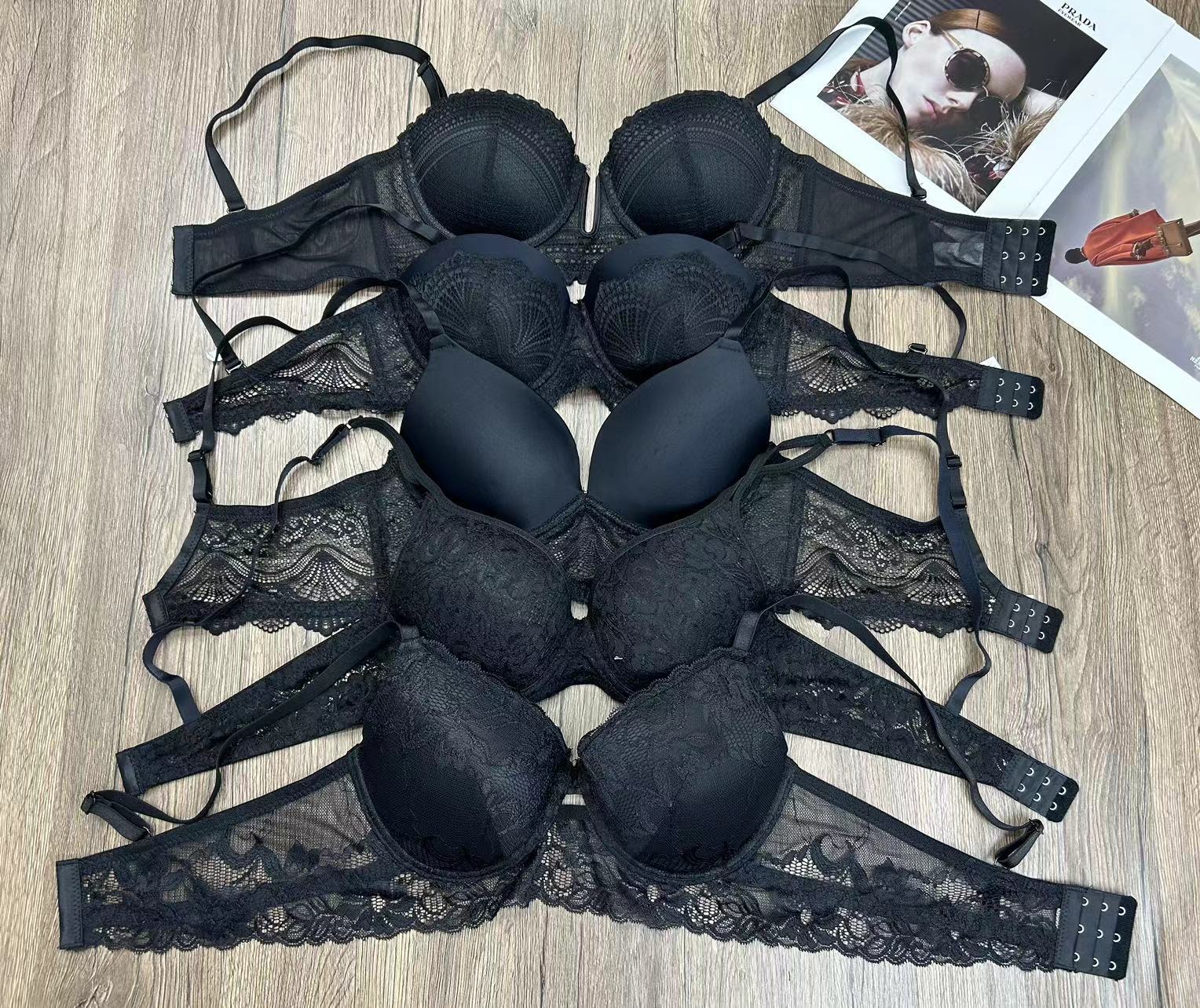 Exportación con anillo de acero nuevo encaje de moda brillante mezcla de sujetador negro transpirable ropa interior clásica al por mayor image 7