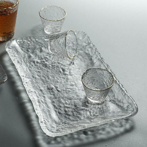 Japanese style ice dew glass tea tray simple household small tea table simple Kung Fu tea set creative pot with dry bubble table tray