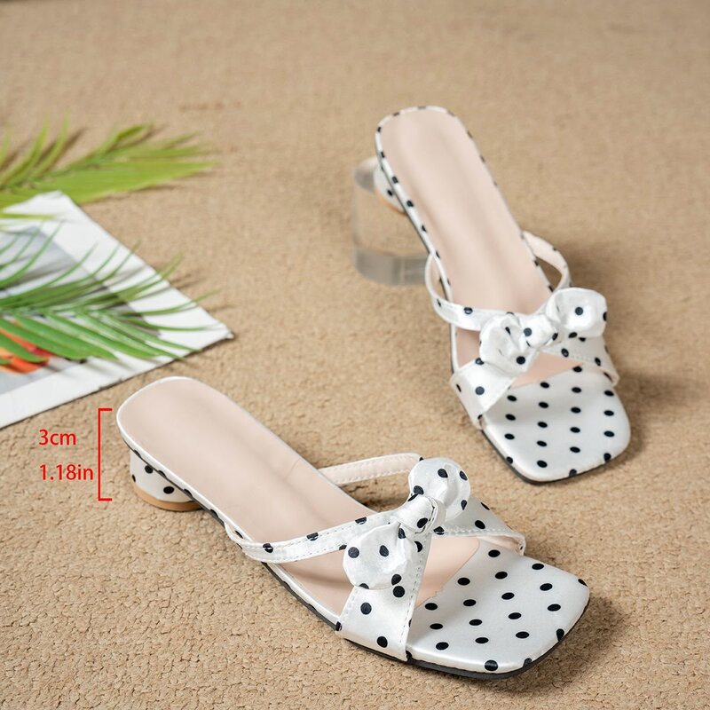 Polka Dot Bow Low-Heeled Slip-On Slippers for Niche Socialites, Comfortable Low-Heeled Sandals, Large Size Dress Shoes for Women Size 42 Polka Dot Bow Low-Heeled Slip-On Slippers for Niche Socialites, Comfortable Low-Heeled Sandals, Large Size Dress Shoes for Women Size 42
