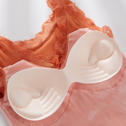 Bear Fairy thermal vest suspender lace strap chest pad autumn and winter plus velvet thickened plus size thermal underwear for women