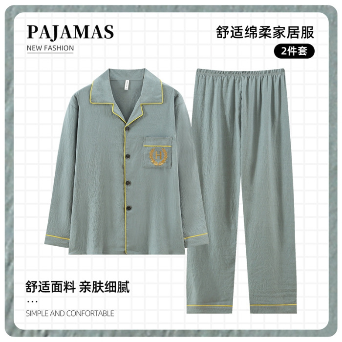 2025 otoño de algodón de punto cardigan con solapa mangas largas pantalones largos pijamas para hombres ropa casera casual simple de mediana edad al por mayor