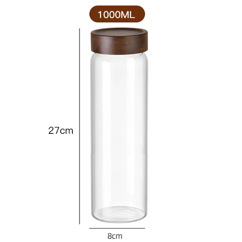 botella de embalaje de cáscara de naranja de gran capacidad alta borosilicato tanque de almacenamiento de vidrio sellado granos gruesos frutas secas jarro de té tapa de madera acacia