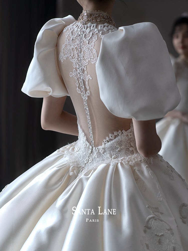 French satin wedding dress bridal palace style 2025 new retro simple…