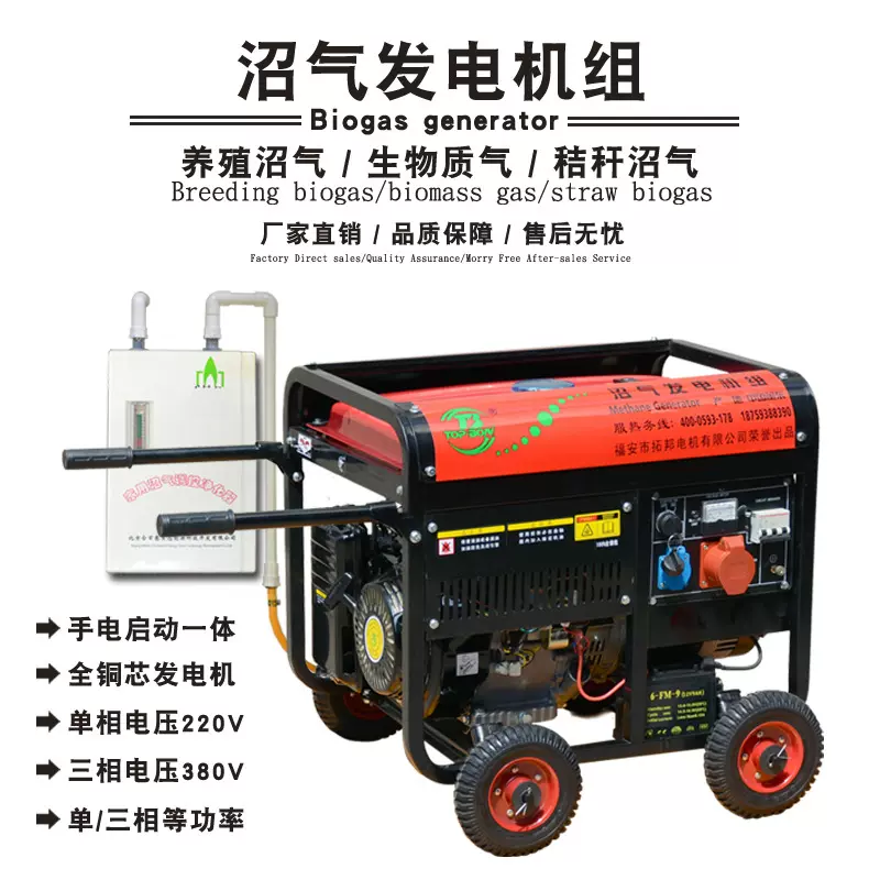 养殖场专用沼气发电机组1～10kw单相220v三相380v双电压燃气5千瓦