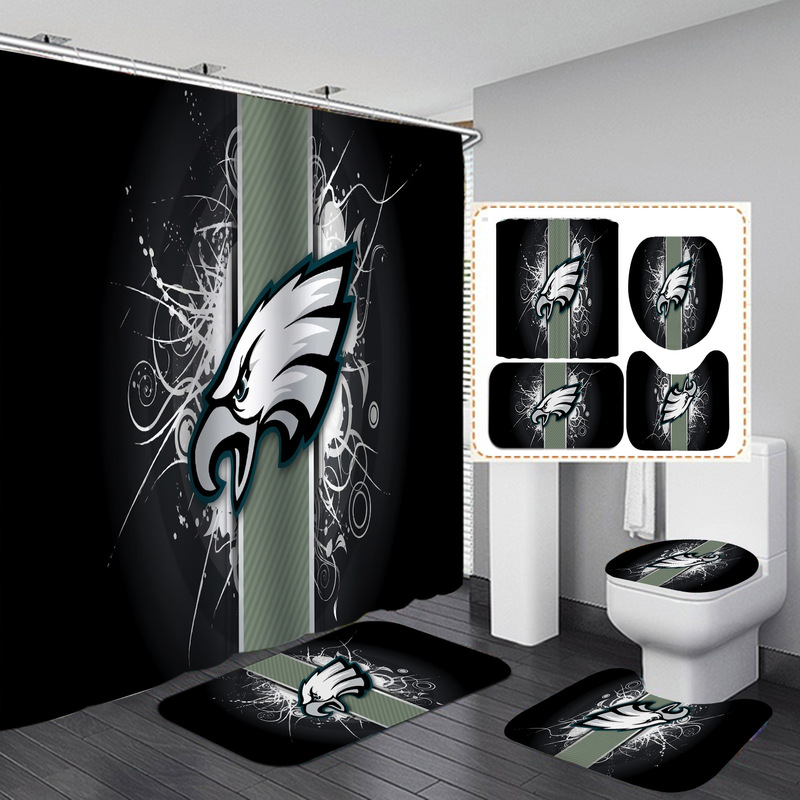 Factory Direct Supply of High-Definition Shower Curtain Four-Piece Set, Team Series Waterproof Punch-Free Bathroom Partition Curtain, Hotel Shower Curtain