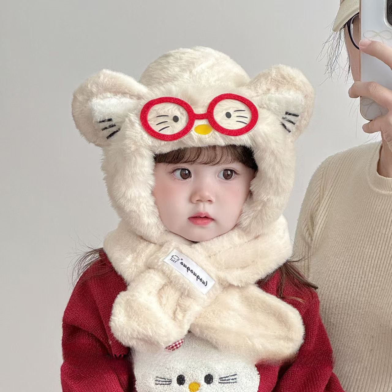 New autumn and winter children's ear protection hats, warm and thick plush hats for boys and girls, cute cartoon animal hats for babies